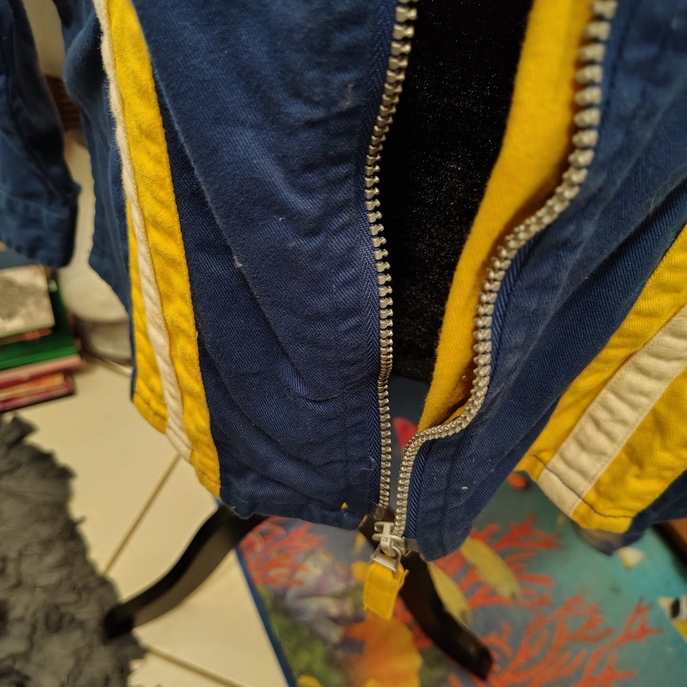 RESIST Vintage HeavyCotton Zip Up Blue Yellow Striped Jacket/SZ L/90s Y2K Unisex - Picture 7 of 16